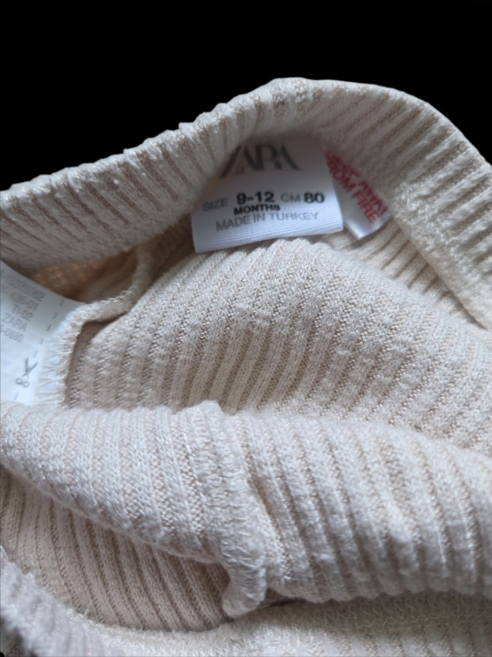 Zara Kids Ribbed Drawstring Leggings 9-12 Months Cream Ruffle Pants Infant - Picture 9 of 13